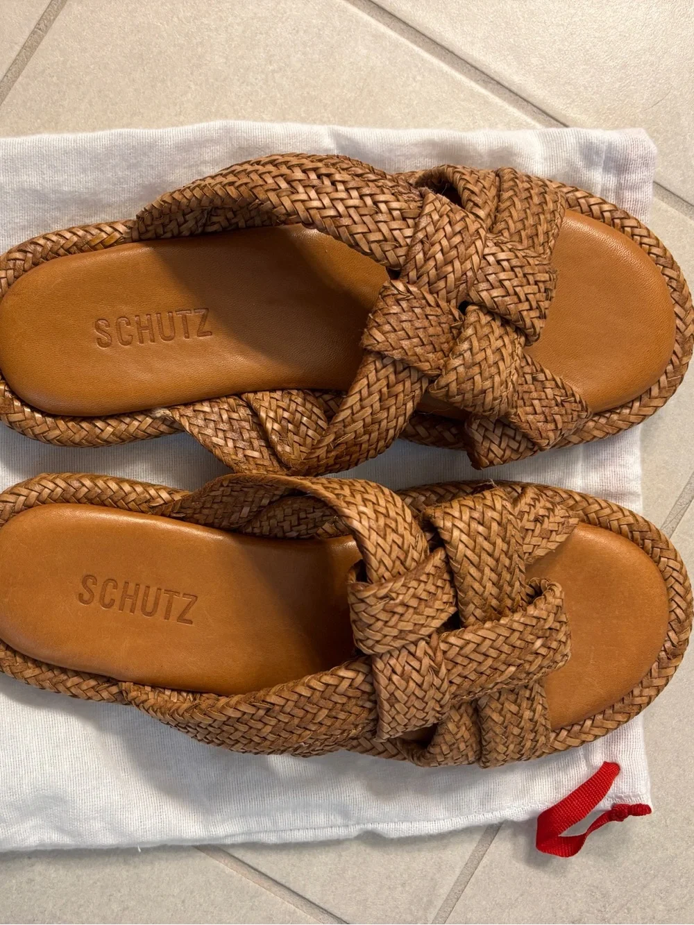 Schutz womens Braided Slide Sandals in Tan 6.5